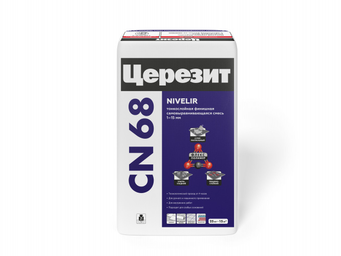 Самовыравнивающаяся смесь (от 1 до 15 мм) Ceresit CN 68: купи церезит
